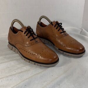 Cole Haan Men's ZeroGrand Tan Leather Wingtip Oxford Dress Shoes